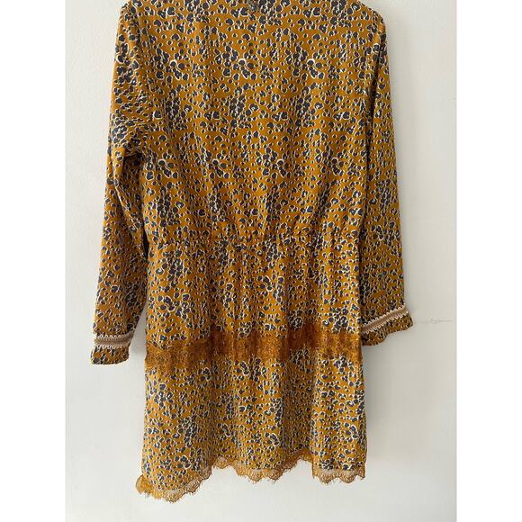 Akino Laude Dress Women’s Medium Animal Print Boho Scoop Neck Mini Tan Bohemian - Picture 6 of 8